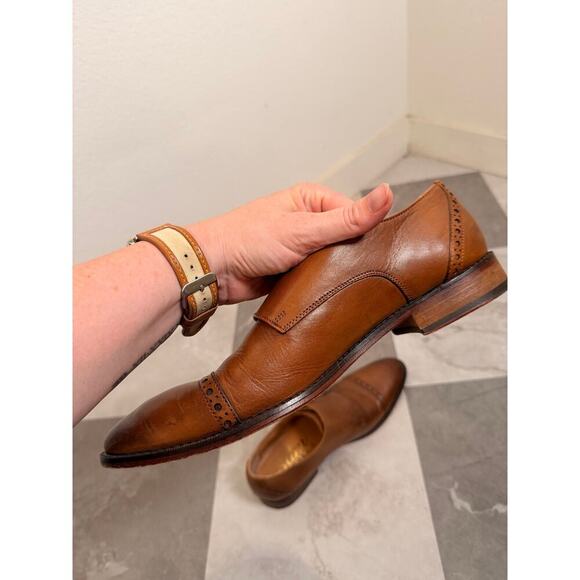 3DM Lifestyle Mens Double Monk Strap Dress Shoes Size 8 Cognac Leather Old Money